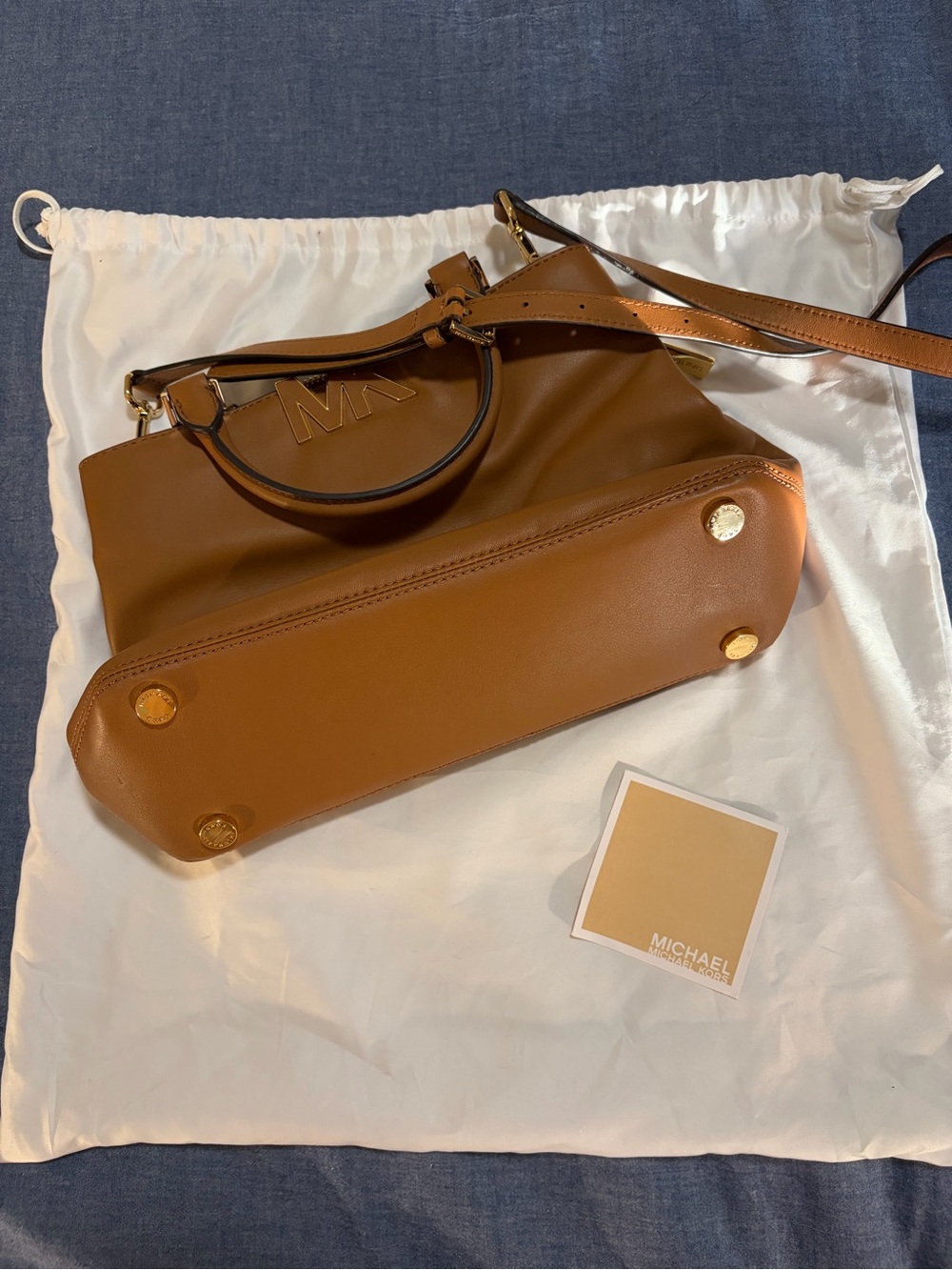 Michael Kors Cognac Leather Shoulder Bag with Gold Hardware